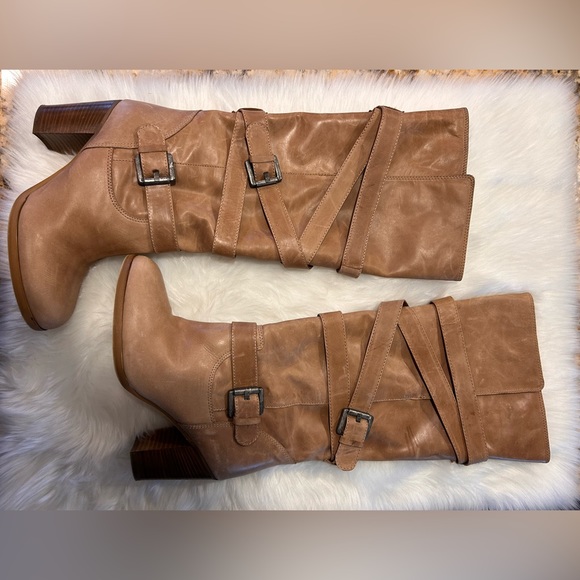 Massimo Baldi Beige Leather Boots 3” Heel size 9 - Picture 3 of 7